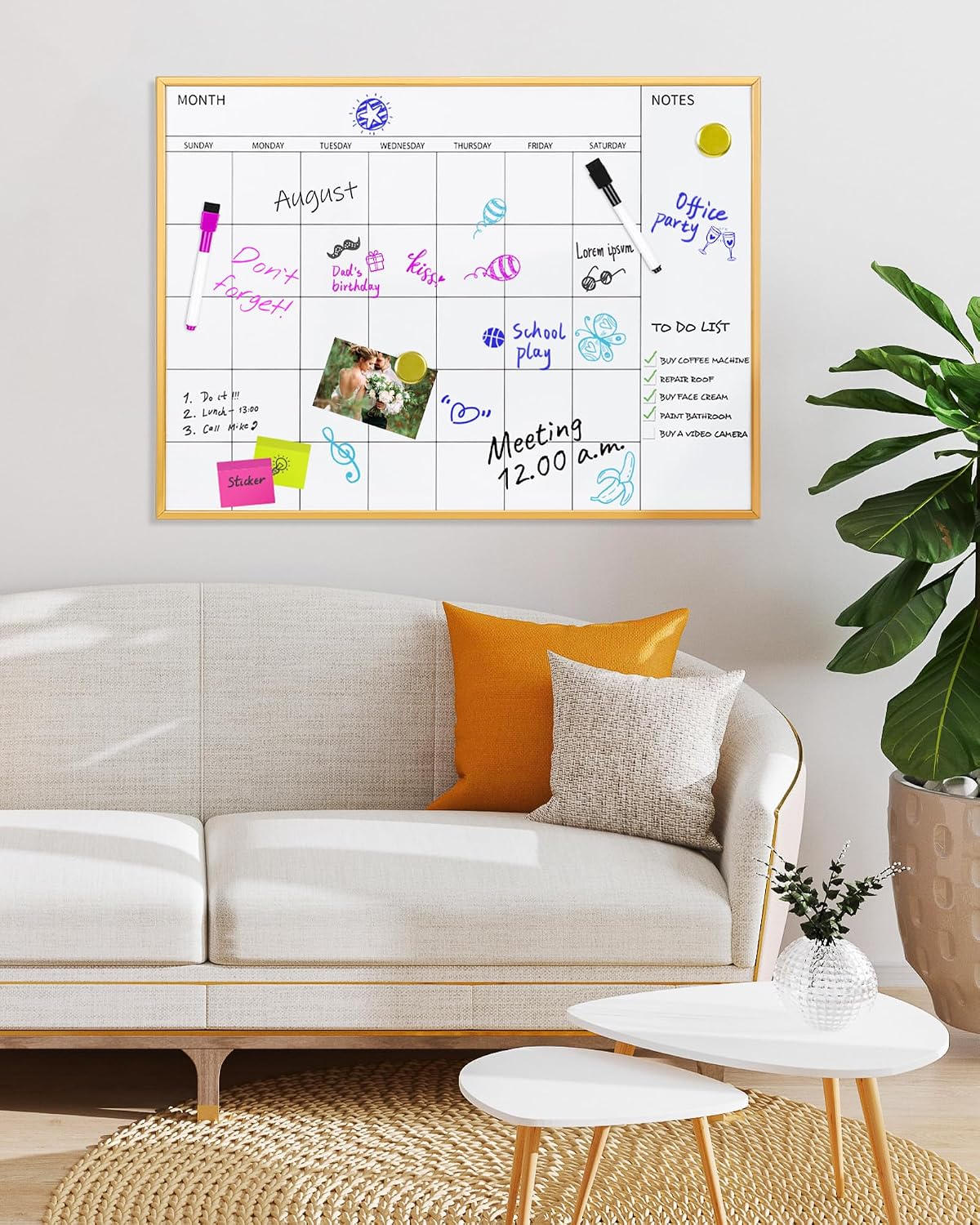 Calendar Whiteboard 17x13 Magnetic Dry Erase Board Wall Mount