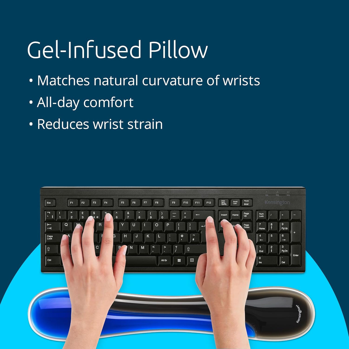 Slim Duo Gel Wrist Rest for Low Profile Keyboard, Wrist Pad for Keyboard, Ergonomic Wrist Pad for Computer, Non-Skid Computer Pad with Wrist Support, Blue K62441WW, 19" x 3.7"x 0.7”