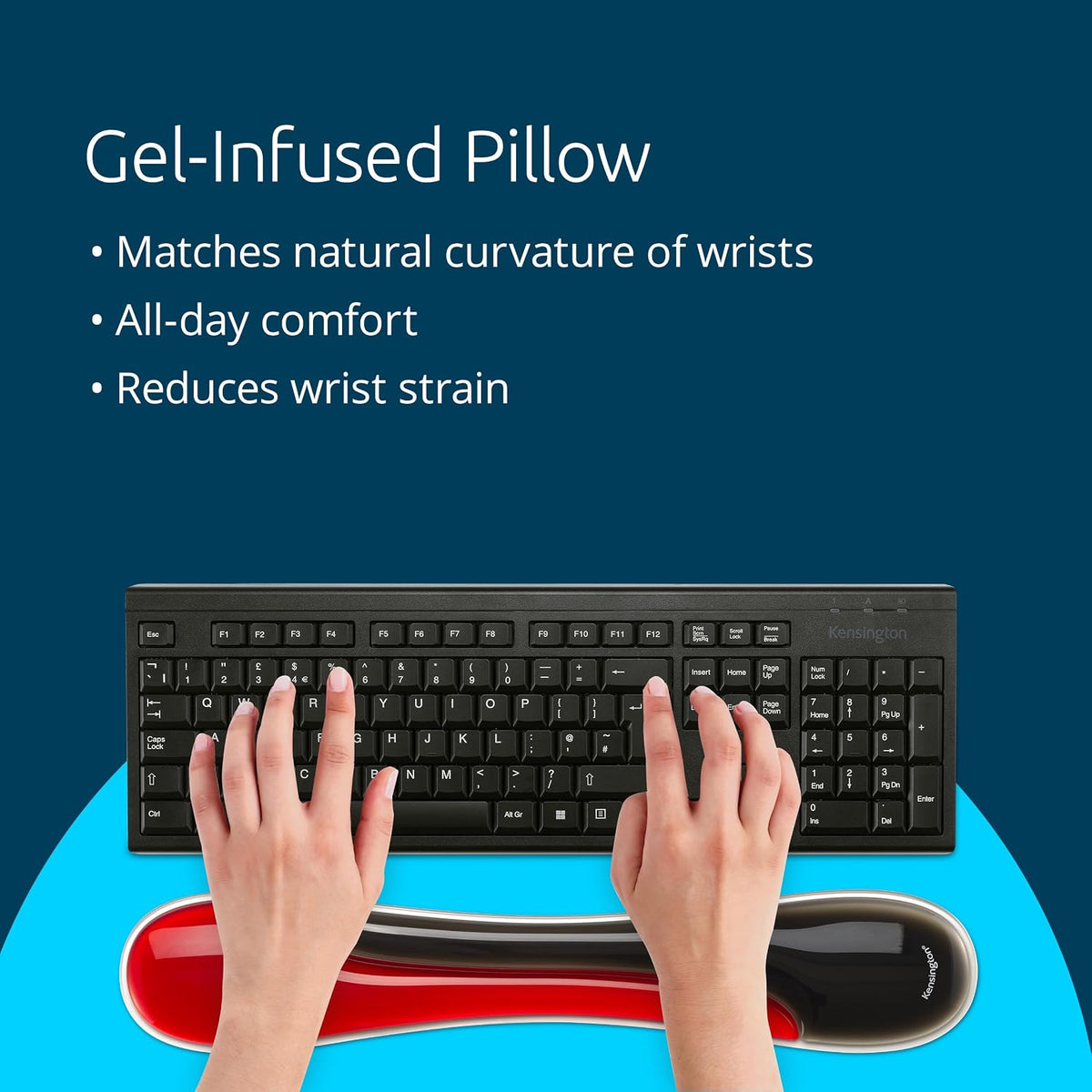 Slim Duo Gel Wrist Rest for Low Profile Keyboard, Wrist Pad for Keyboard, Ergonomic Wrist Pad for Computer, Non-Skid Computer Pad with Wrist Support, Blue K62441WW, 19" x 3.7"x 0.7”