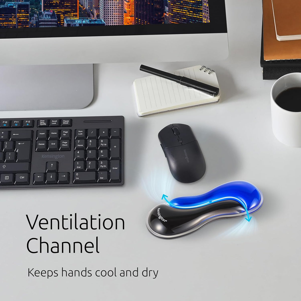 Slim Duo Gel Wrist Rest for Low Profile Keyboard, Wrist Pad for Keyboard, Ergonomic Wrist Pad for Computer, Non-Skid Computer Pad with Wrist Support, Blue K62441WW, 19" x 3.7"x 0.7”