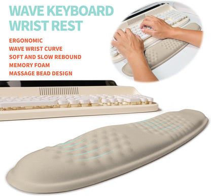 2-in-1 Ergonomic Set, Wave Rise Keyboard Wrist Rest and Massage Bulge Slope Mouse Pad Wrist Support, Cushion Memory Foam Integrated to Relieve Wrist Pain, Black