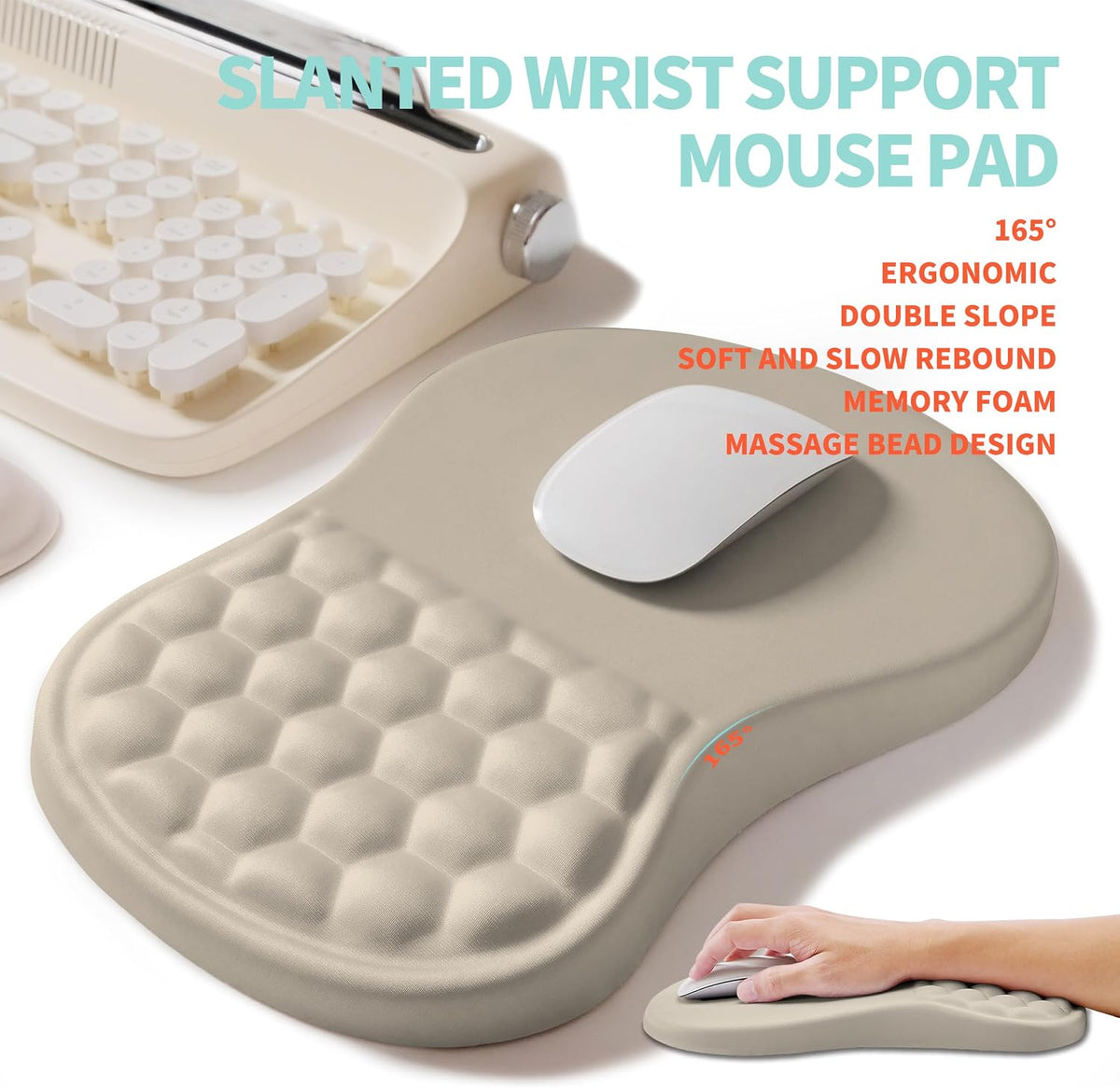 2-in-1 Ergonomic Set, Wave Rise Keyboard Wrist Rest and Massage Bulge Slope Mouse Pad Wrist Support, Cushion Memory Foam Integrated to Relieve Wrist Pain, Black