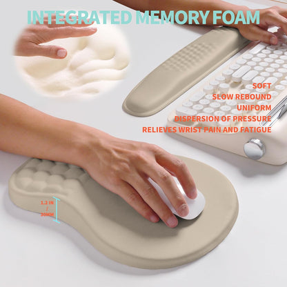 2-in-1 Ergonomic Set, Wave Rise Keyboard Wrist Rest and Massage Bulge Slope Mouse Pad Wrist Support, Cushion Memory Foam Integrated to Relieve Wrist Pain, Black