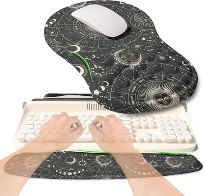 2-in-1 Ergonomic Set, Wave Rise Keyboard Wrist Rest and Massage Bulge Slope Mouse Pad Wrist Support, Cushion Memory Foam Integrated to Relieve Wrist Pain, Black
