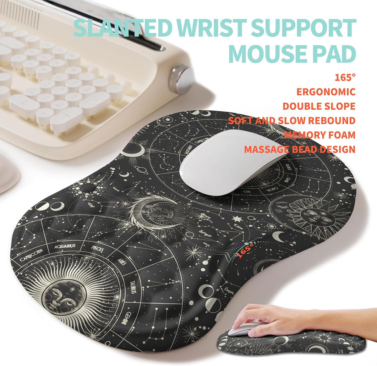 2-in-1 Ergonomic Set, Wave Rise Keyboard Wrist Rest and Massage Bulge Slope Mouse Pad Wrist Support, Cushion Memory Foam Integrated to Relieve Wrist Pain, Black