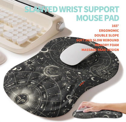 2-in-1 Ergonomic Set, Wave Rise Keyboard Wrist Rest and Massage Bulge Slope Mouse Pad Wrist Support, Cushion Memory Foam Integrated to Relieve Wrist Pain, Black