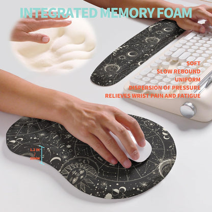 2-in-1 Ergonomic Set, Wave Rise Keyboard Wrist Rest and Massage Bulge Slope Mouse Pad Wrist Support, Cushion Memory Foam Integrated to Relieve Wrist Pain, Black