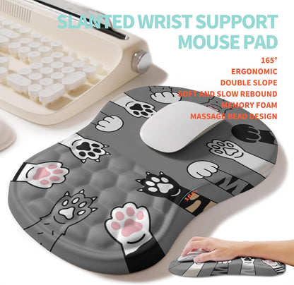 2-in-1 Ergonomic Set, Wave Rise Keyboard Wrist Rest and Massage Bulge Slope Mouse Pad Wrist Support, Cushion Memory Foam Integrated to Relieve Wrist Pain, Black