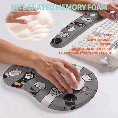 2-in-1 Ergonomic Set, Wave Rise Keyboard Wrist Rest and Massage Bulge Slope Mouse Pad Wrist Support, Cushion Memory Foam Integrated to Relieve Wrist Pain, Black