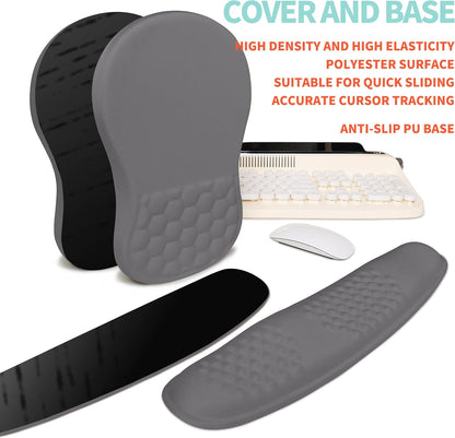 2-in-1 Ergonomic Set, Wave Rise Keyboard Wrist Rest and Massage Bulge Slope Mouse Pad Wrist Support, Cushion Memory Foam Integrated to Relieve Wrist Pain, Black