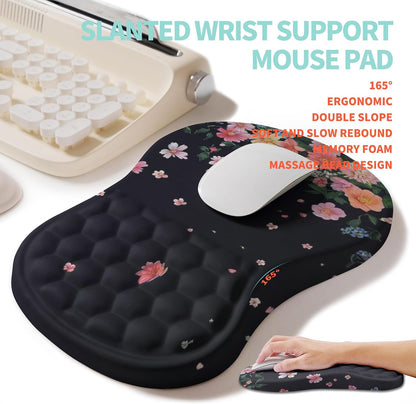 2-in-1 Ergonomic Set, Wave Rise Keyboard Wrist Rest and Massage Bulge Slope Mouse Pad Wrist Support, Cushion Memory Foam Integrated to Relieve Wrist Pain, Black