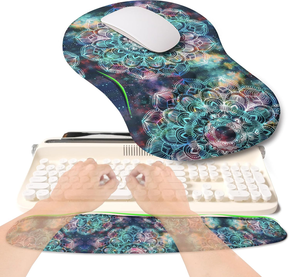 2-in-1 Ergonomic Set, Wave Rise Keyboard Wrist Rest and Massage Bulge Slope Mouse Pad Wrist Support, Cushion Memory Foam Integrated to Relieve Wrist Pain, Black