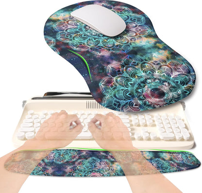 2-in-1 Ergonomic Set, Wave Rise Keyboard Wrist Rest and Massage Bulge Slope Mouse Pad Wrist Support, Cushion Memory Foam Integrated to Relieve Wrist Pain, Black