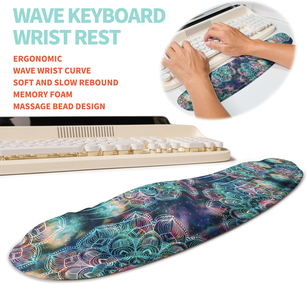 2-in-1 Ergonomic Set, Wave Rise Keyboard Wrist Rest and Massage Bulge Slope Mouse Pad Wrist Support, Cushion Memory Foam Integrated to Relieve Wrist Pain, Black