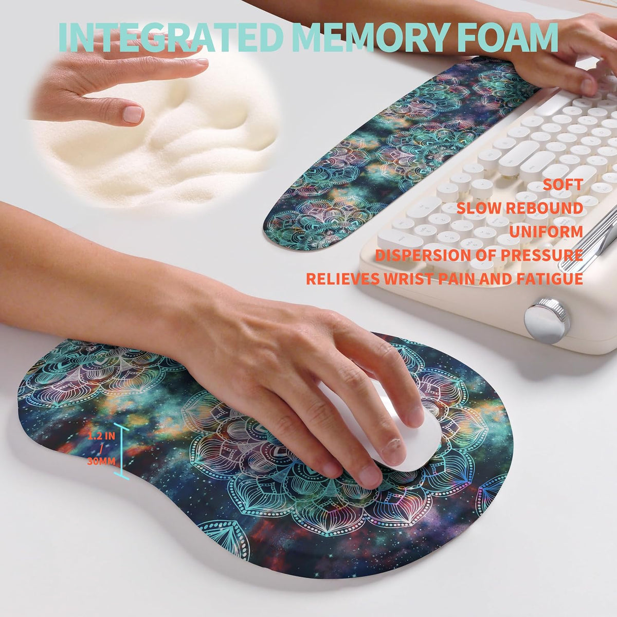 2-in-1 Ergonomic Set, Wave Rise Keyboard Wrist Rest and Massage Bulge Slope Mouse Pad Wrist Support, Cushion Memory Foam Integrated to Relieve Wrist Pain, Black