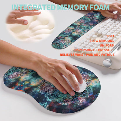 2-in-1 Ergonomic Set, Wave Rise Keyboard Wrist Rest and Massage Bulge Slope Mouse Pad Wrist Support, Cushion Memory Foam Integrated to Relieve Wrist Pain, Black