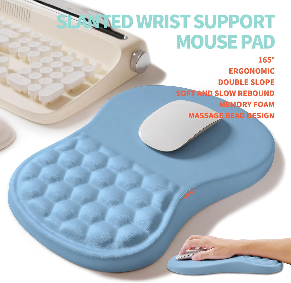 2-in-1 Ergonomic Set, Wave Rise Keyboard Wrist Rest and Massage Bulge Slope Mouse Pad Wrist Support, Cushion Memory Foam Integrated to Relieve Wrist Pain, Black