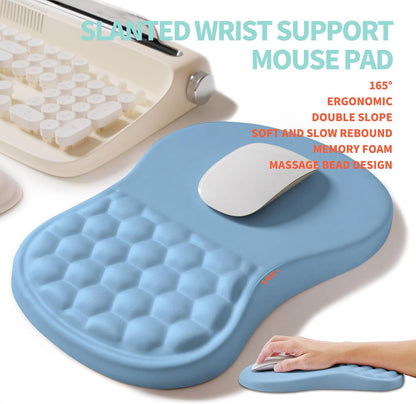 2-in-1 Ergonomic Set, Wave Rise Keyboard Wrist Rest and Massage Bulge Slope Mouse Pad Wrist Support, Cushion Memory Foam Integrated to Relieve Wrist Pain, Black