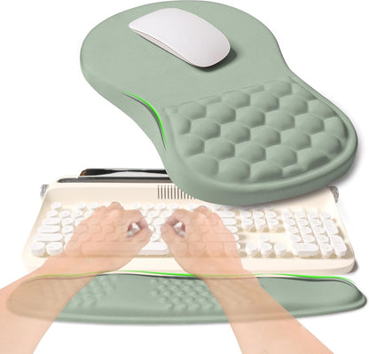 2-in-1 Ergonomic Set, Wave Rise Keyboard Wrist Rest and Massage Bulge Slope Mouse Pad Wrist Support, Cushion Memory Foam Integrated to Relieve Wrist Pain, Black