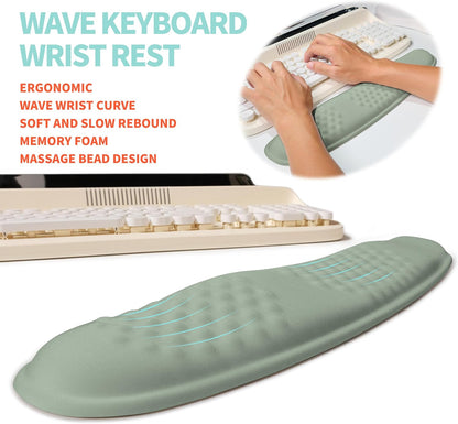 2-in-1 Ergonomic Set, Wave Rise Keyboard Wrist Rest and Massage Bulge Slope Mouse Pad Wrist Support, Cushion Memory Foam Integrated to Relieve Wrist Pain, Black