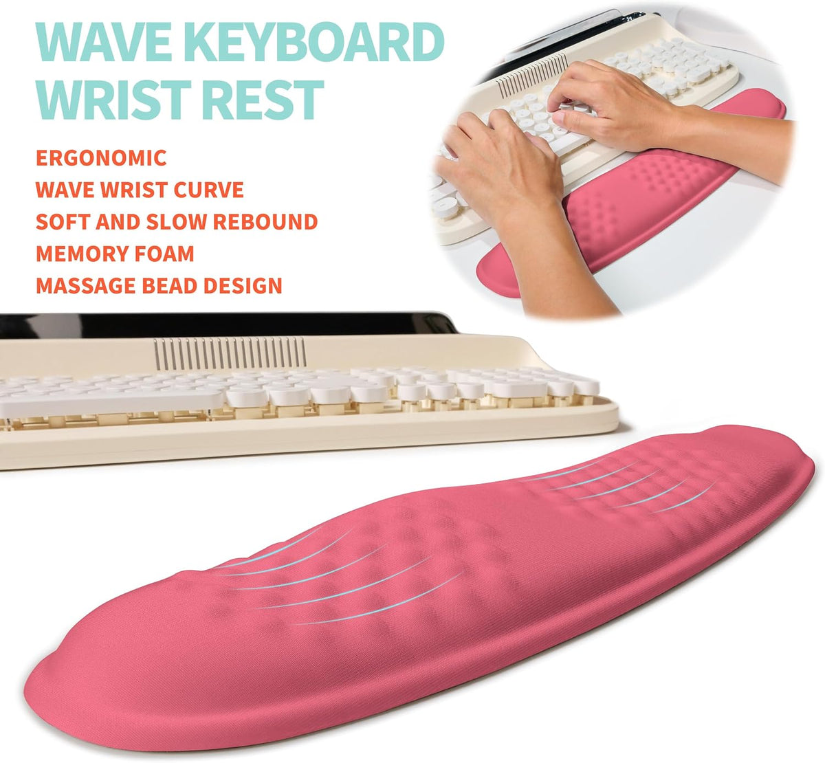 2-in-1 Ergonomic Set, Wave Rise Keyboard Wrist Rest and Massage Bulge Slope Mouse Pad Wrist Support, Cushion Memory Foam Integrated to Relieve Wrist Pain, Black
