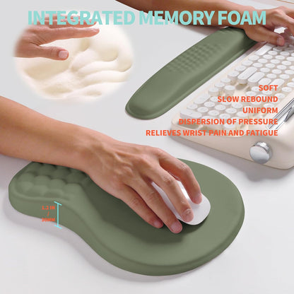 2-in-1 Ergonomic Set, Wave Rise Keyboard Wrist Rest and Massage Bulge Slope Mouse Pad Wrist Support, Cushion Memory Foam Integrated to Relieve Wrist Pain, Black
