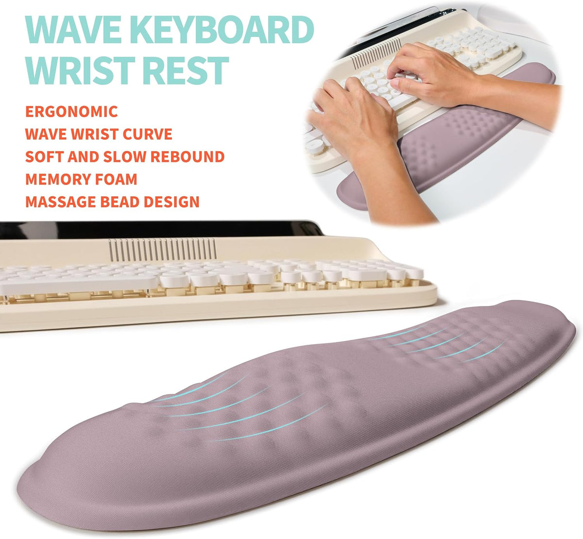 2-in-1 Ergonomic Set, Wave Rise Keyboard Wrist Rest and Massage Bulge Slope Mouse Pad Wrist Support, Cushion Memory Foam Integrated to Relieve Wrist Pain, Black