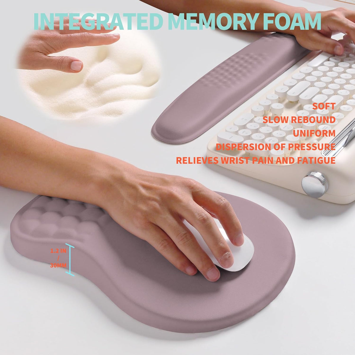 2-in-1 Ergonomic Set, Wave Rise Keyboard Wrist Rest and Massage Bulge Slope Mouse Pad Wrist Support, Cushion Memory Foam Integrated to Relieve Wrist Pain, Black