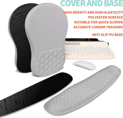 2-in-1 Ergonomic Set, Wave Rise Keyboard Wrist Rest and Massage Bulge Slope Mouse Pad Wrist Support, Cushion Memory Foam Integrated to Relieve Wrist Pain, Black
