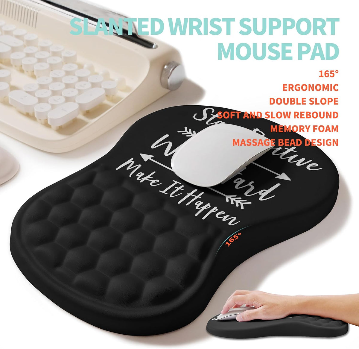 2-in-1 Ergonomic Set, Wave Rise Keyboard Wrist Rest and Massage Bulge Slope Mouse Pad Wrist Support, Cushion Memory Foam Integrated to Relieve Wrist Pain, Black