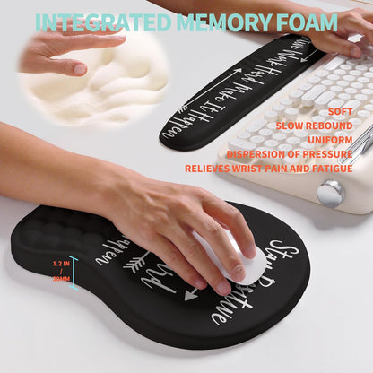 2-in-1 Ergonomic Set, Wave Rise Keyboard Wrist Rest and Massage Bulge Slope Mouse Pad Wrist Support, Cushion Memory Foam Integrated to Relieve Wrist Pain, Black