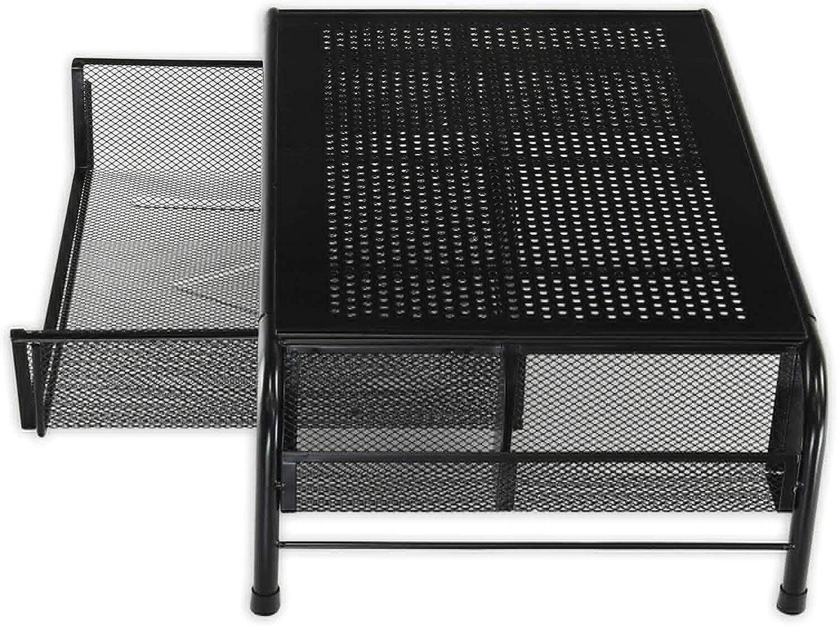 Metal Desk Monitor Stand Riser w/ Organizer Drawer, Black