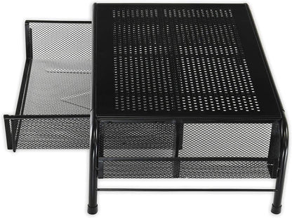 Metal Desk Monitor Stand Riser w/ Organizer Drawer, Black