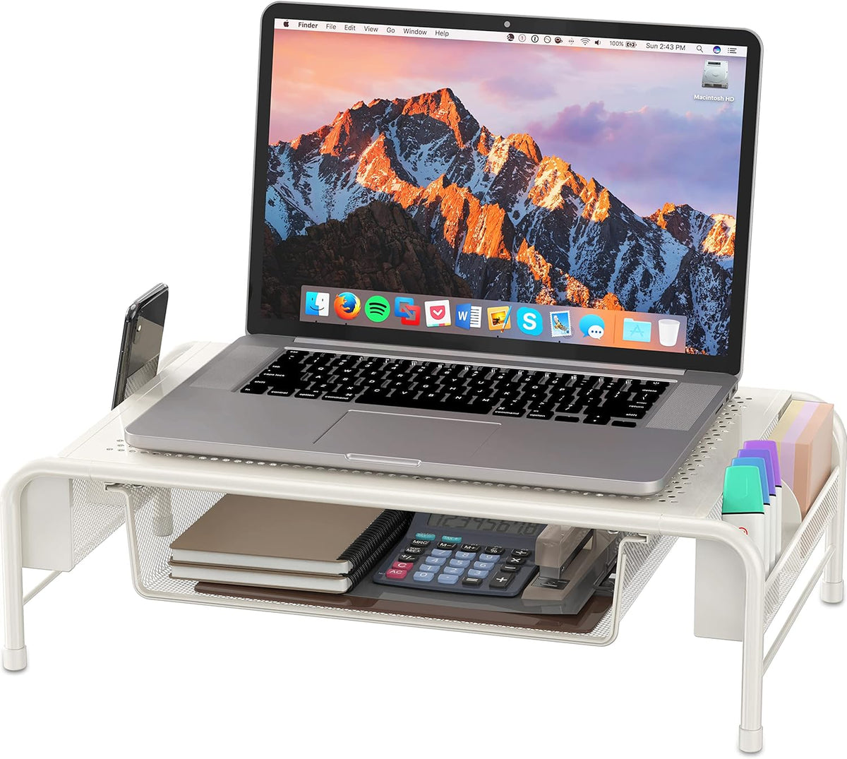 Metal Desk Monitor Stand Riser w/ Organizer Drawer, Black