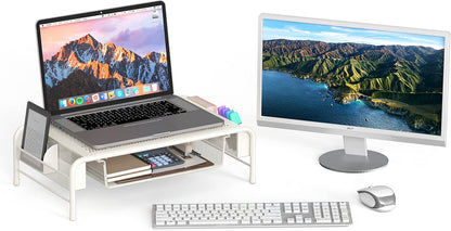 Metal Desk Monitor Stand Riser w/ Organizer Drawer, Black
