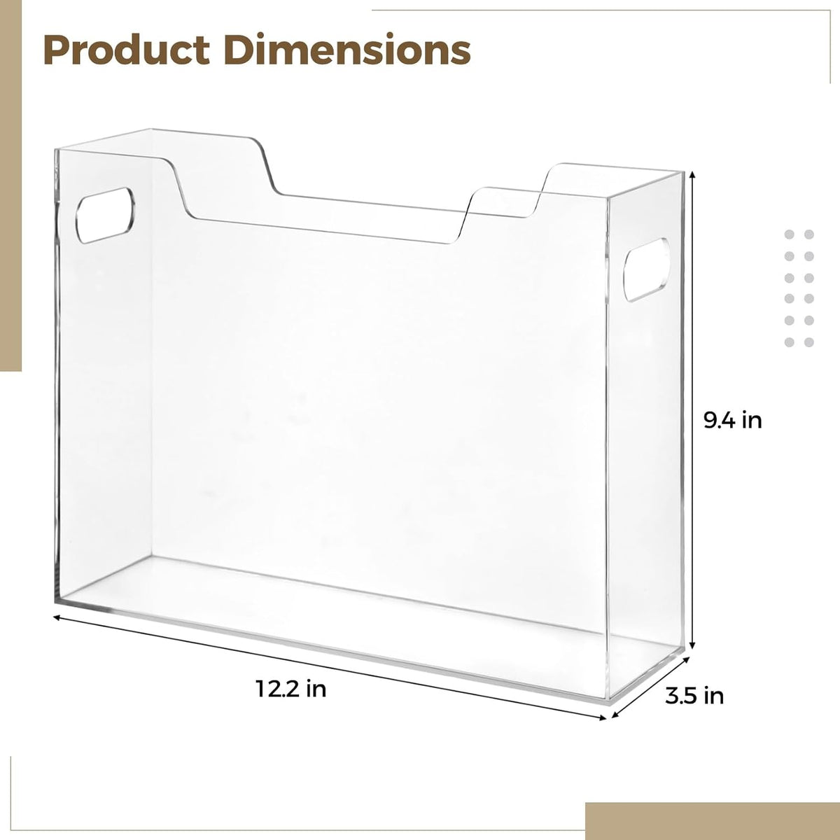 Acrylic File Folder Organizer, Clear Hanging File Organizer Box for Letter Size, Desktop File Holder with Handles, Slim Filing Storage Box for Desk Office Home Work, 12.2 x 9.4 x 3.5 in