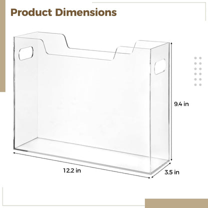 Acrylic File Folder Organizer, Clear Hanging File Organizer Box for Letter Size, Desktop File Holder with Handles, Slim Filing Storage Box for Desk Office Home Work, 12.2 x 9.4 x 3.5 in