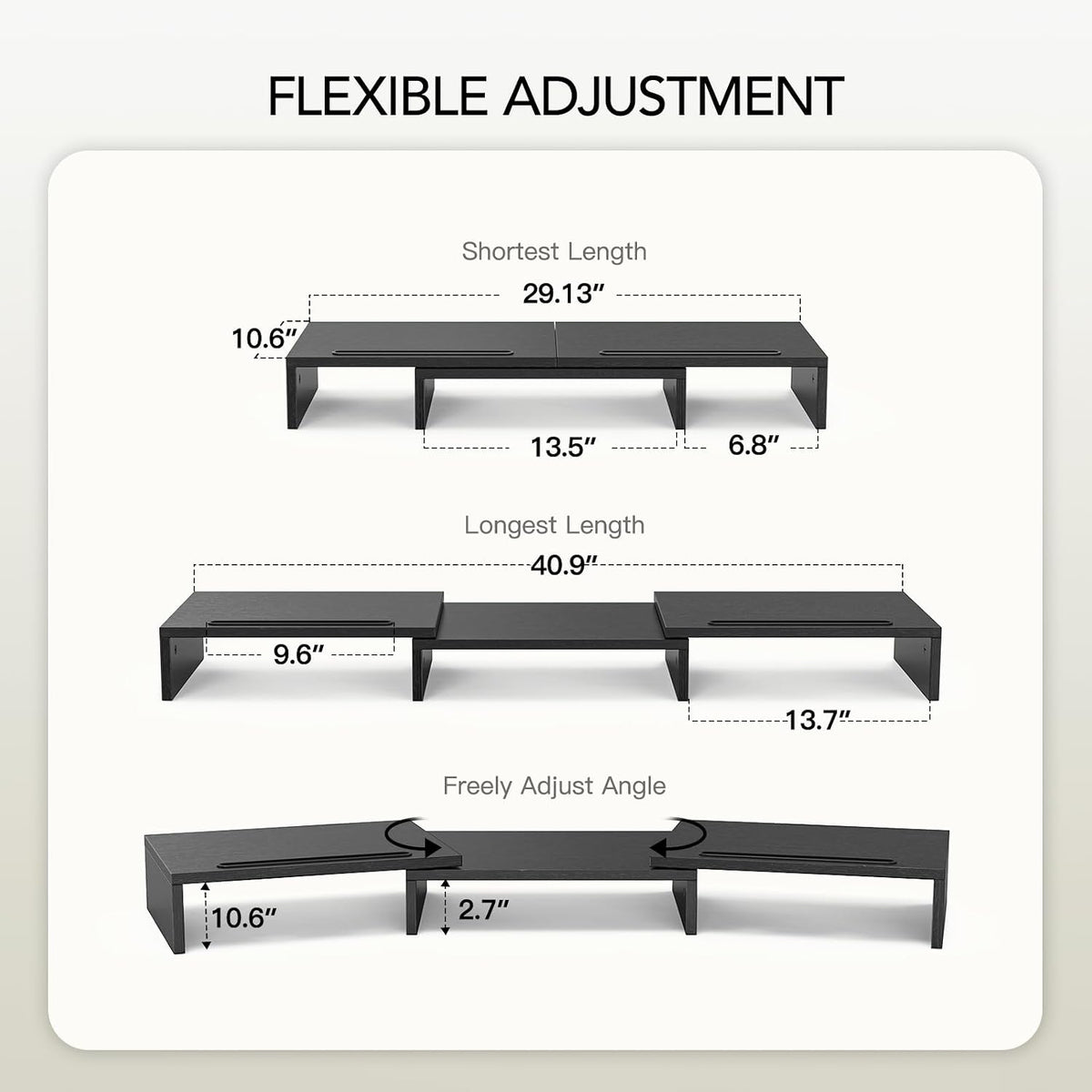 Dual Monitor Stand Riser- 3 Shelf Screen Stand with Adjustable Length and Angle, 2 Extra Functional Slot Desktop Organizer Stand for PC, Computer, Laptop (Light Wood)