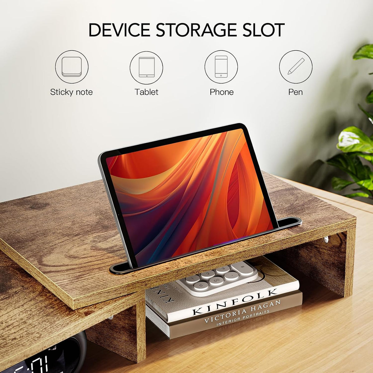 Dual Monitor Stand Riser- 3 Shelf Screen Stand with Adjustable Length and Angle, 2 Extra Functional Slot Desktop Organizer Stand for PC, Computer, Laptop (Light Wood)