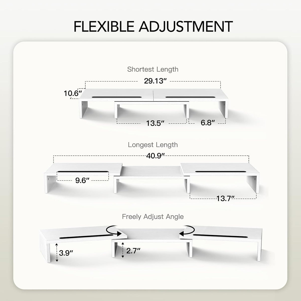 Dual Monitor Stand Riser- 3 Shelf Screen Stand with Adjustable Length and Angle, 2 Extra Functional Slot Desktop Organizer Stand for PC, Computer, Laptop (Light Wood)