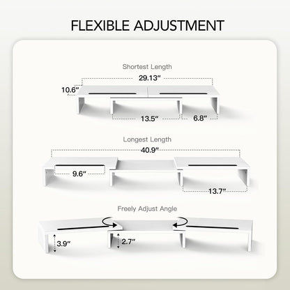 Dual Monitor Stand Riser- 3 Shelf Screen Stand with Adjustable Length and Angle, 2 Extra Functional Slot Desktop Organizer Stand for PC, Computer, Laptop (Light Wood)