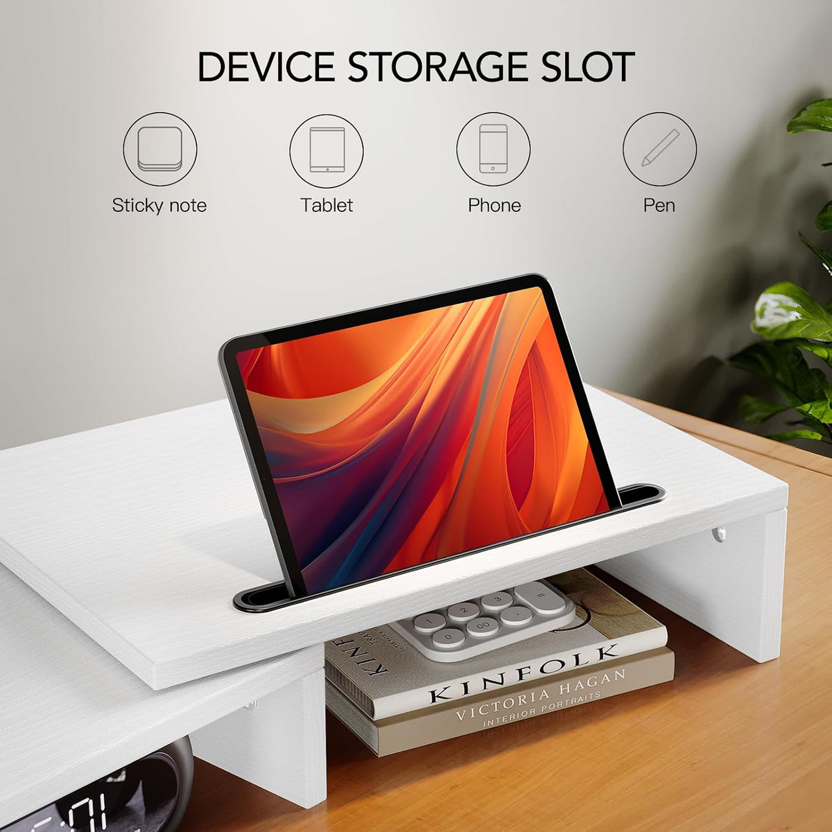 Dual Monitor Stand Riser- 3 Shelf Screen Stand with Adjustable Length and Angle, 2 Extra Functional Slot Desktop Organizer Stand for PC, Computer, Laptop (Light Wood)