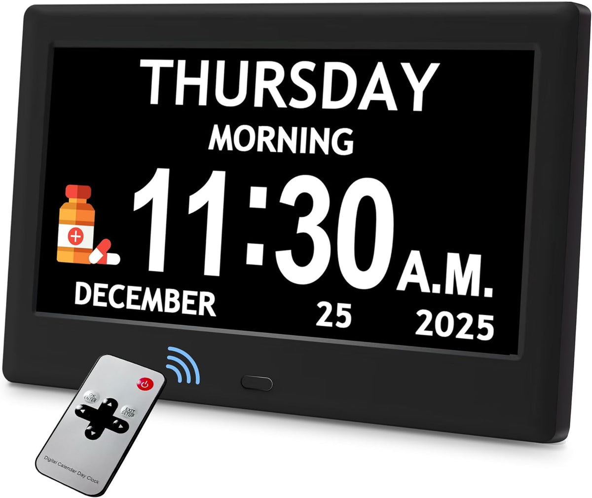 7'' Dementia Clocks for Seniors, Large Display Digital Clock with Date Time