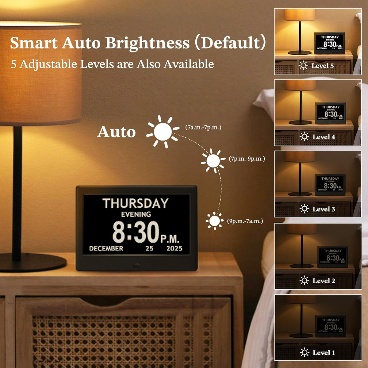 7'' Dementia Clocks for Seniors, Large Display Digital Clock with Date Time