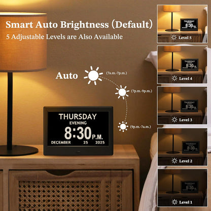 7'' Dementia Clocks for Seniors, Large Display Digital Clock with Date Time
