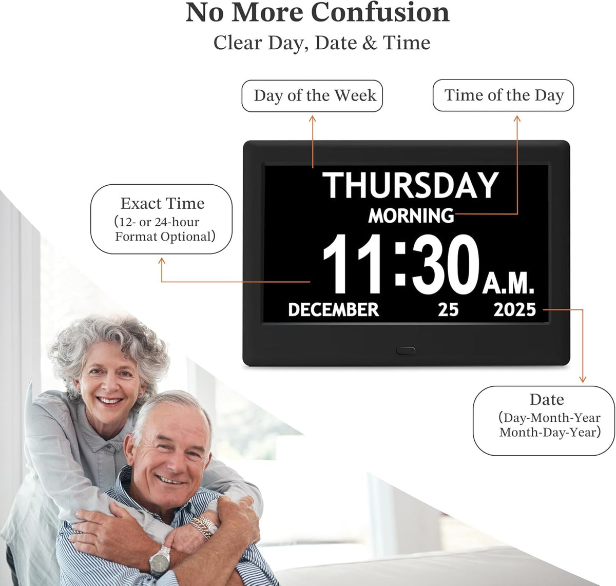 7'' Dementia Clocks for Seniors, Large Display Digital Clock with Date Time