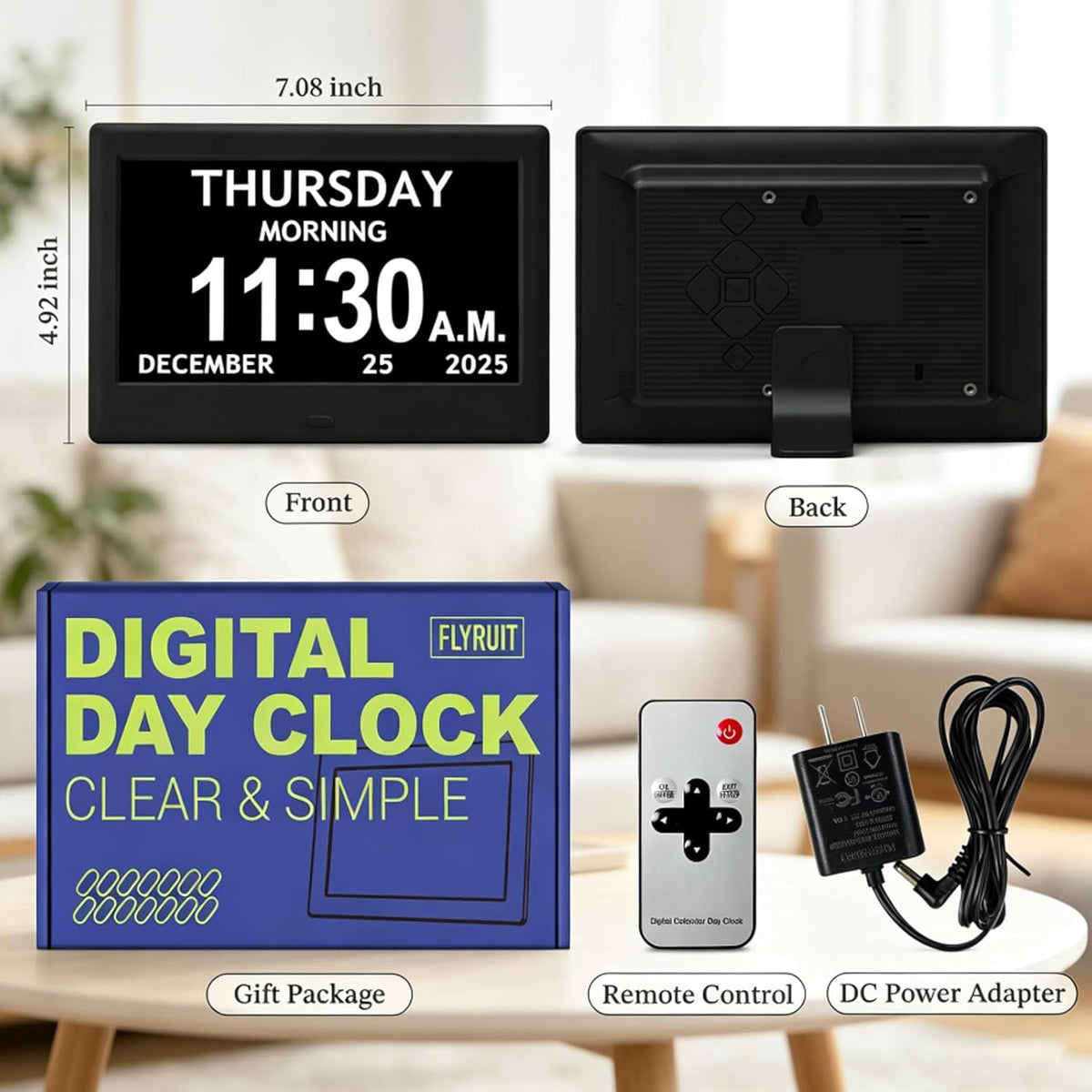 7'' Dementia Clocks for Seniors, Large Display Digital Clock with Date Time