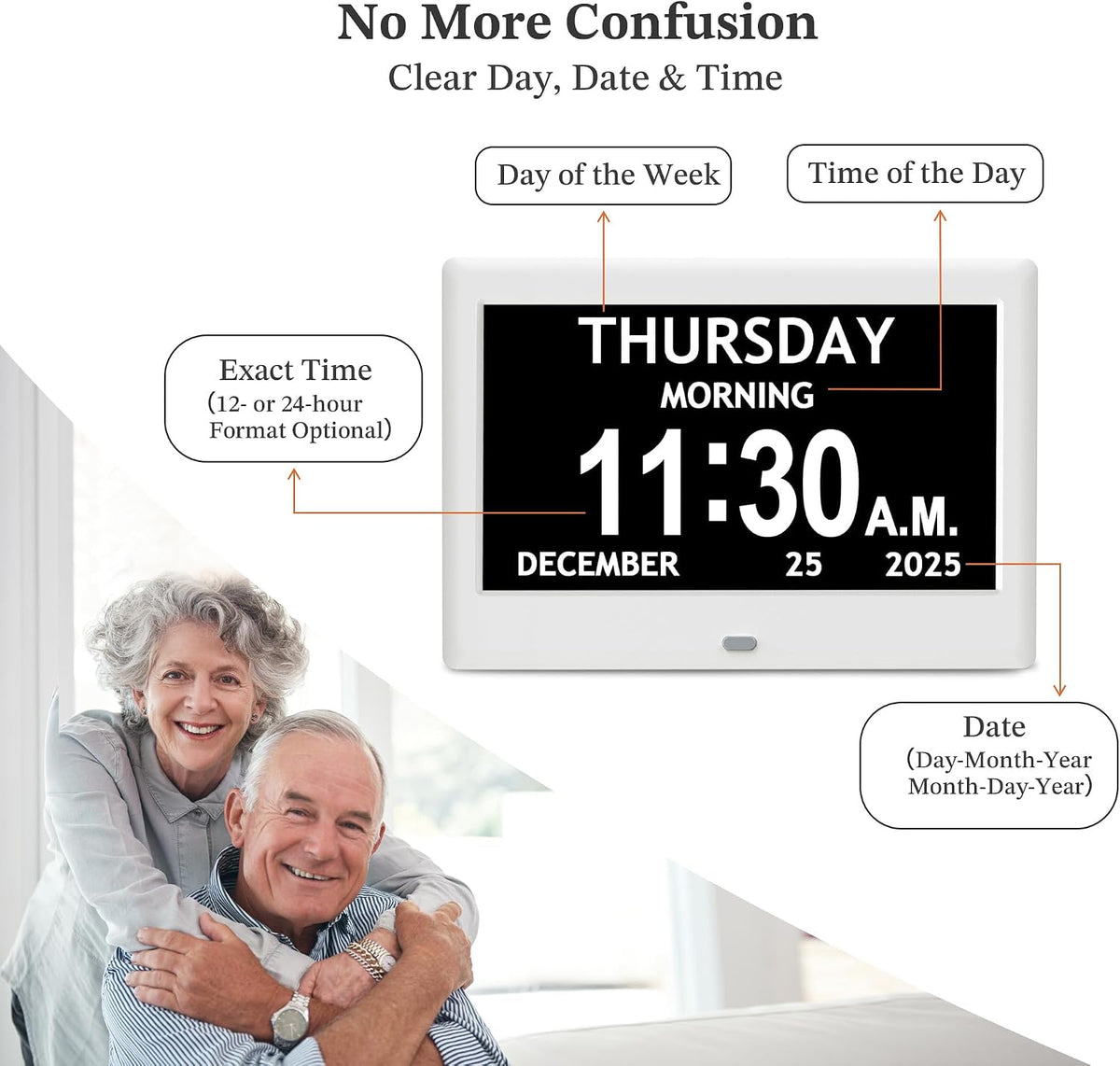 7'' Dementia Clocks for Seniors, Large Display Digital Clock with Date Time