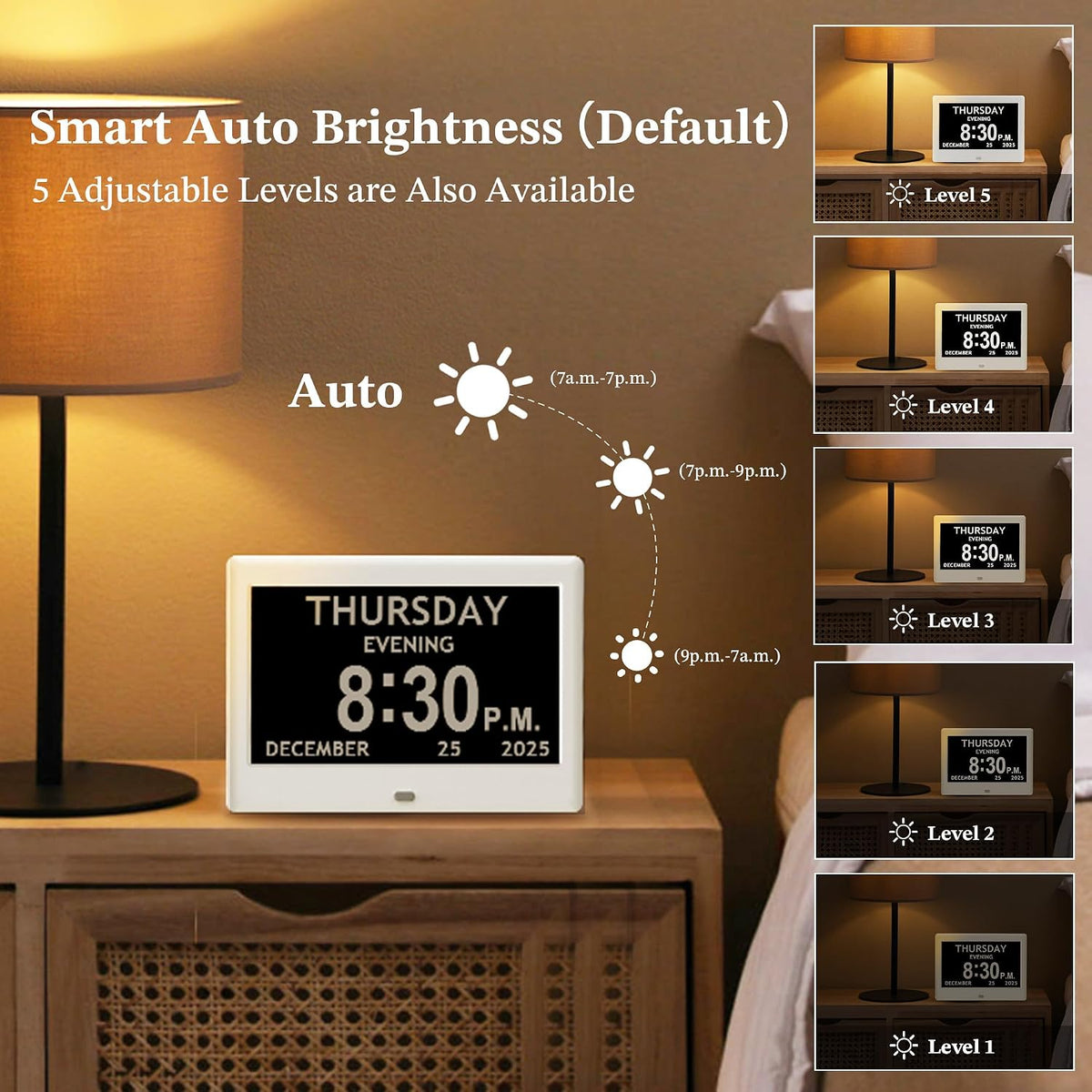 7'' Dementia Clocks for Seniors, Large Display Digital Clock with Date Time