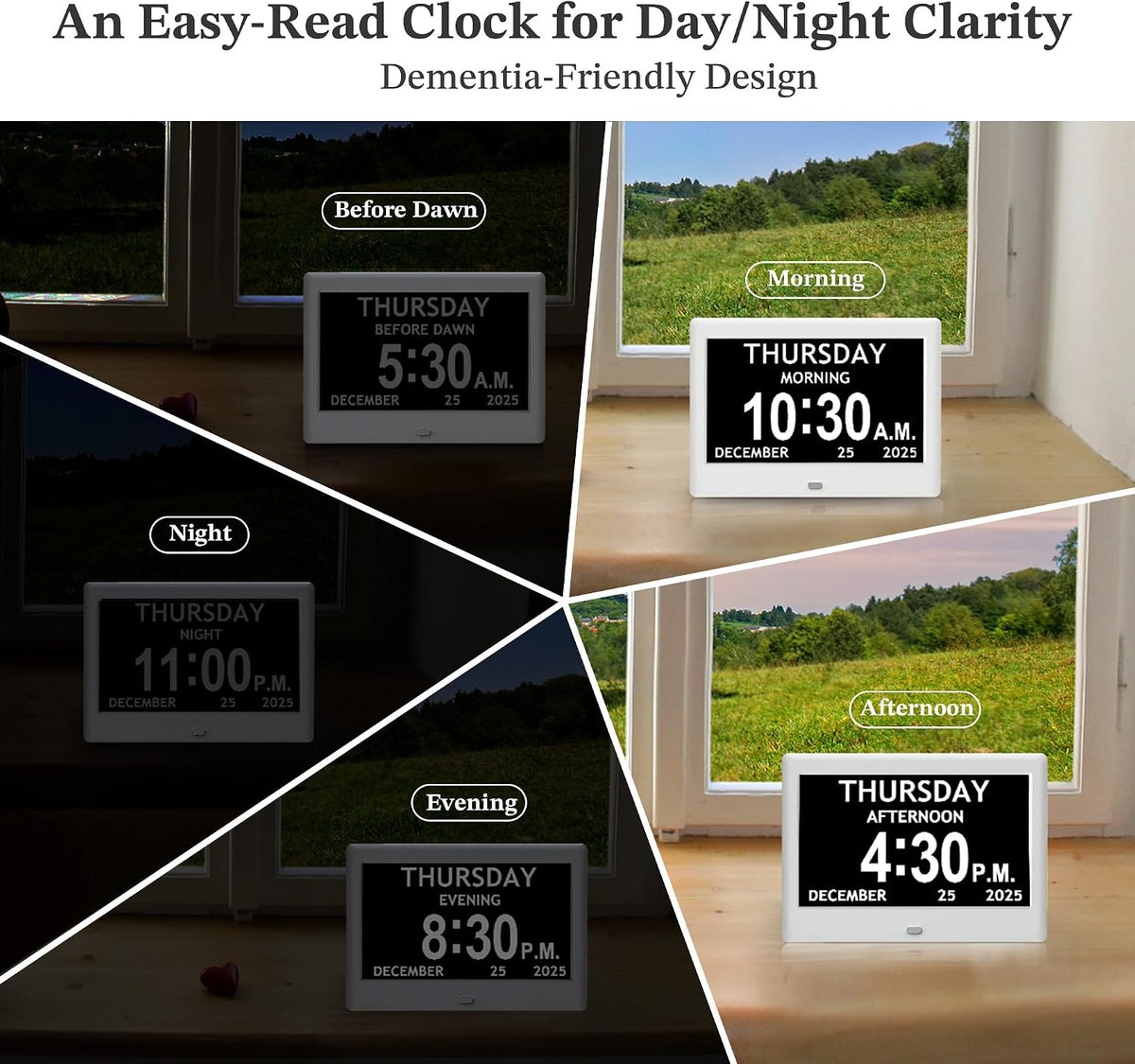 7'' Dementia Clocks for Seniors, Large Display Digital Clock with Date Time